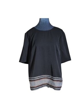 Badgley Mischka Black Blouse with Woven Hem Detail Size 12